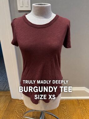 Truly Madly Deeply Burgundy Soft Crew Neck Tee XS Modal Cotton Basic T Shirt